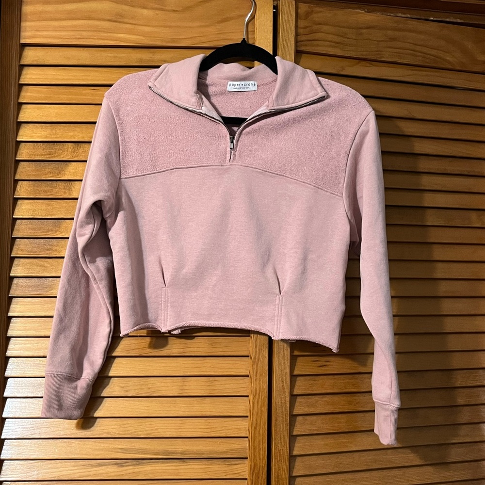 Paper Crane Pink Quarter-Zip Cropped Sweatshirt